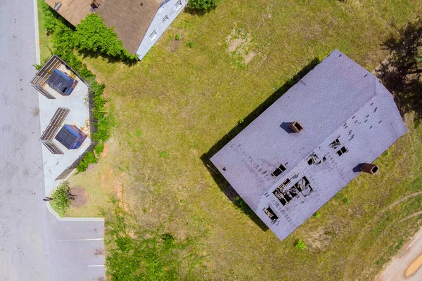 Top View Air Roof Shingles Have Been Damaged High Winds — Fotografia de Stock