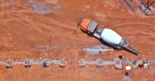 Aerial View Showing Concrete Columns Being Poured New Building Construction — Stok video