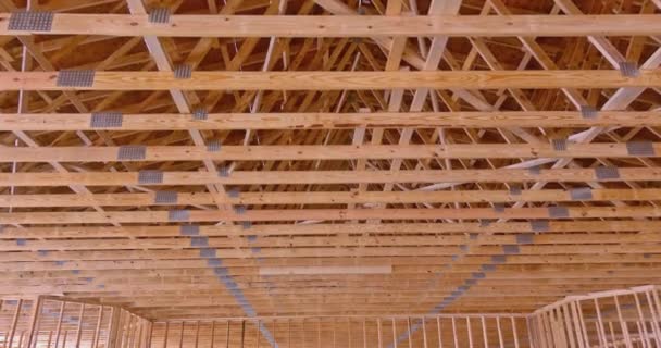 Roof Post Beam Framework Trusses New Residential Building Visible — Stock Video