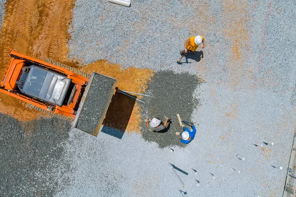 Excavator Bucket Working Leveling Gravel Building Foundation Construction Site — Stock Photo, Image