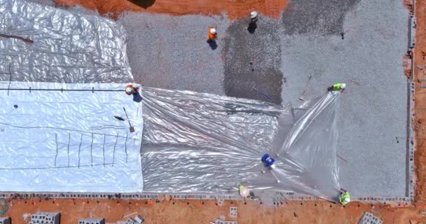 Construction Building Barrier Plastic Installed Prior Pouring Concrete Foundation — Vídeo de Stock