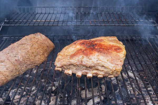American Food Grilled Beef Steak Pork Ribs Bbq Hot Grill —  Fotos de Stock