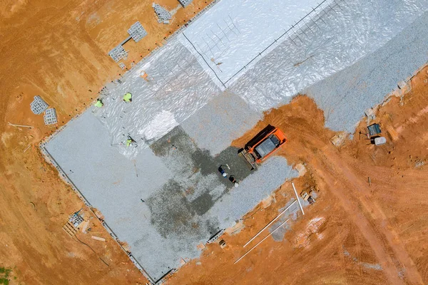 Necessário Instalar Plástico Barreira Antes Derramar Concreto Fundação Edifício — Fotografia de Stock