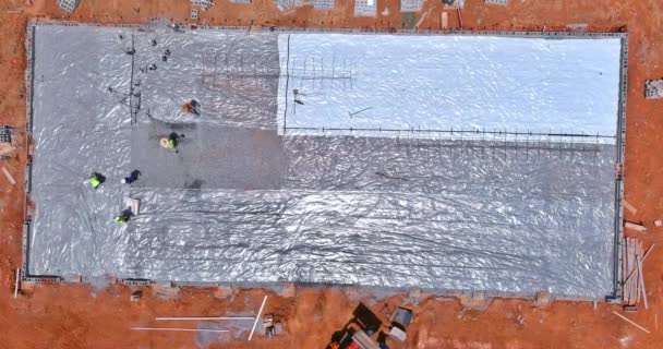 Barrier Plastic Barrier Installed Concrete Foundation Construction Building Poured — Stockvideo