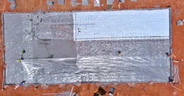 Pouring Concrete Foundation Building Barrier Plastic Must Installed Protect Foundation — Video Stock