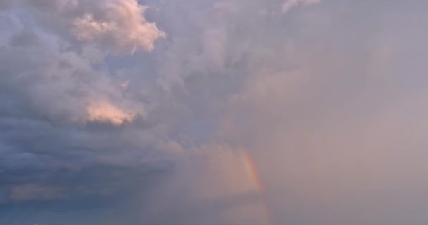 Stormy Sky Severe Thunderstorm Bright Rainbow Seen Landscape Clouds — Vídeo de Stock