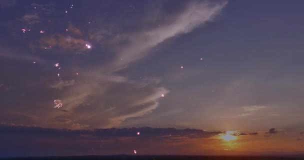 Explosion Fireworks Launched Sky Sunset Celebration Holiday Festive — Vídeo de Stock