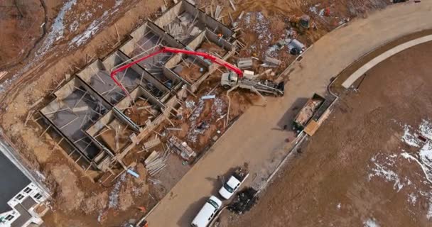 Construction Foundation Walls Building Concrete Supply Pouring Using Concrete Pump — Video Stock