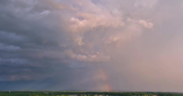 Severe Thunderstorm Takes Place Bright Rainbow Appears Sky Beautiful Summer — Stockvideo