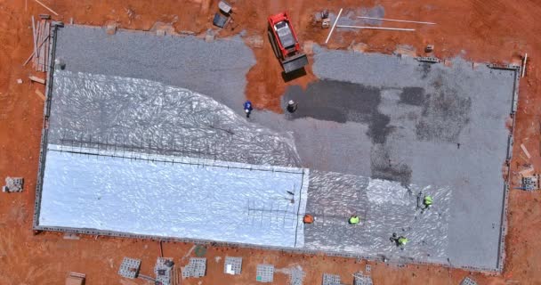 Construction Building Barrier Plastic Installed Concrete Foundation Poured — Stock Video