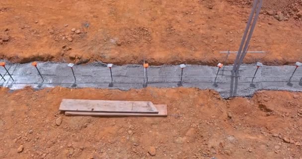 Construction Site Reinforced Concrete Foundation Construction Strip Foundation — Stockvideo