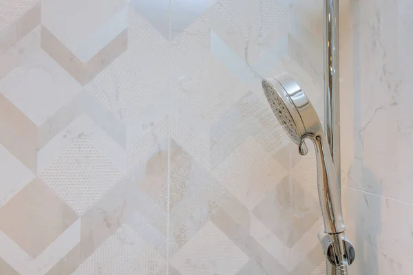Elegant Stainless Steel Shower Head Installed Bathroom Close Wall — ストック写真