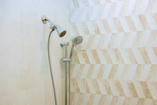 Elegant Stainless Steel Shower Head Installed Wall Bathroom Installation — стоковое фото