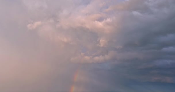 Severe Thunderstorm Landscape Bright Rainbow Can Seen Dramatic Sky — Stockvideo