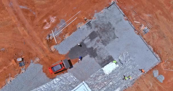 Work Leveling Gravel Construction Site Excavator Preparing Pouring Concrete Building — Wideo stockowe