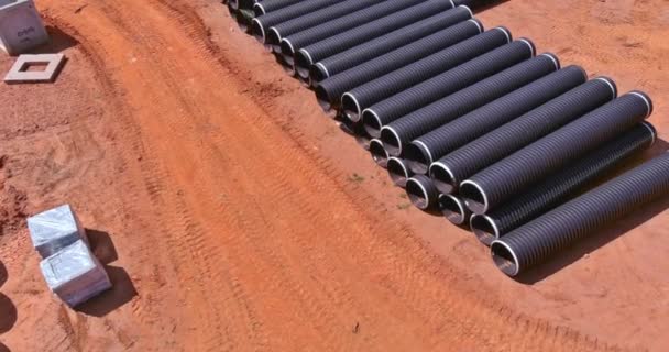 Rows New Black Plastic Pvc Pipes Stacked Rows Drain Systems — 图库视频影像