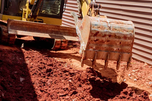 Excavator Moving Soil Earthworks Work Territory Improvement — Zdjęcie stockowe