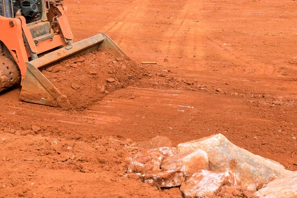 Part Landscaping Work Construction Site Bulldozer Working Earth Soil — Stock Fotó