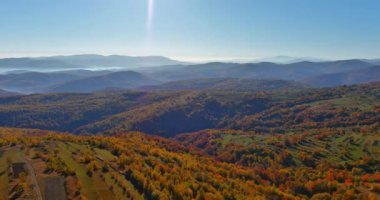 View from panoramic mountain landscape in the autumn of a forest.