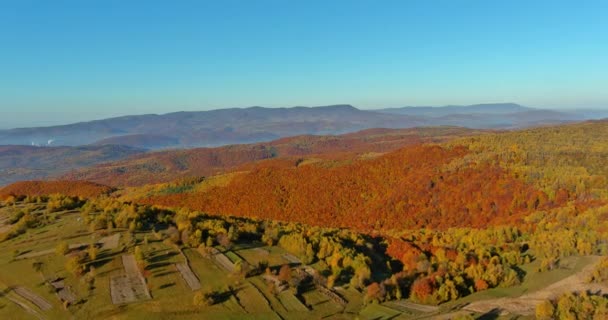 Autumn Scene Landscape Amazing Panorama Mountains Forest Aerial Top View — Vídeo de Stock