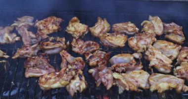 Fried delicious dishes grilled chicken meats on charcoal grill BBQ