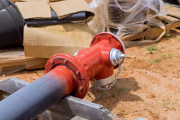 Part Installation Construction Site Preparation Fire Hydrant Set Emergency Situation Stock Photo