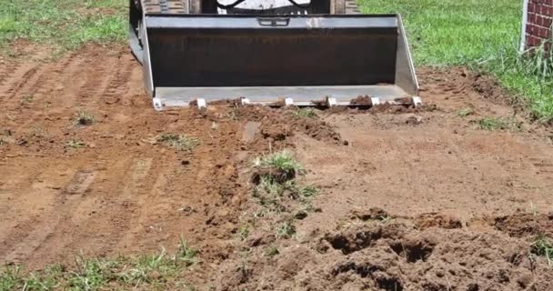 While Doing Landscaping Work Construction Site Bulldozer Works Soil Earth — Vídeo de Stock