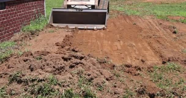 Landscaping Work Construction Site Bulldozer Performs Work Earth Soil Bulldozer — Vídeo de Stock
