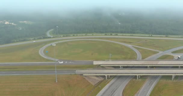 Panoramic View Dense Fog Early Morning Bridge Highway Satsuma Alabama — Stock video