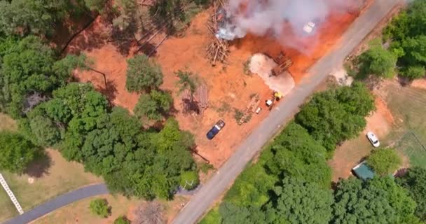 Clearing Land Roots Subdivision Using Tractors Skid Steers Forest Uprooted — Vídeos de Stock