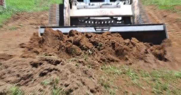 Working Construction Site Bulldozer While Doing Landscaping Works Earth Soil — Stock Video