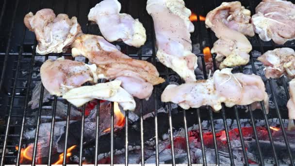 Delicious Fried Dish Chicken Meat Grilled Charcoal Bbq Grill — Vídeos de Stock