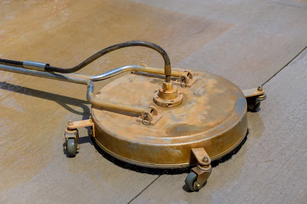 Using Sweeper Machines Worker Washed Pavement Help Washers — Stock Photo, Image