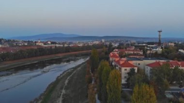 Aerial panoramic view part of European city of Uzhgorod, near the Uzh river which is located in Transcarpathian region of Ukraine