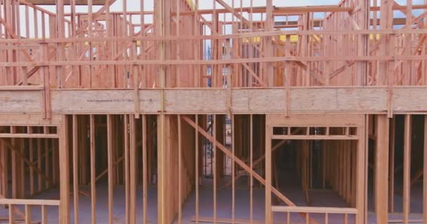New Building Wooden Trusses Being Framework House Timber Frame Stick — Vídeo de Stock