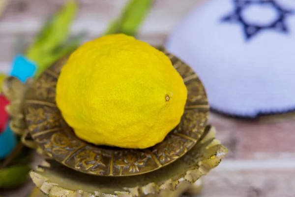 Jewish Tradition Feast Tabernacles Has Etrog Ritual Citrus Fruit Which — Stok fotoğraf
