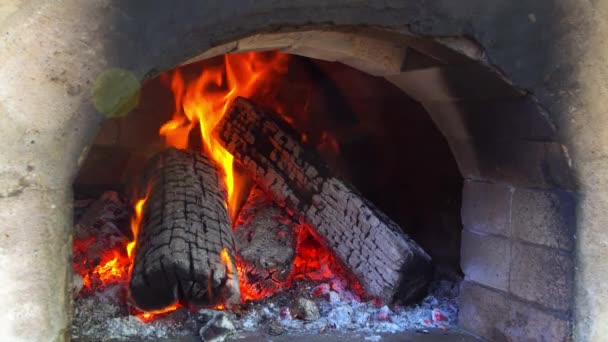Fire Flames Burning Wood Fired Traditional Firewood Pizza Oven You — ストック動画