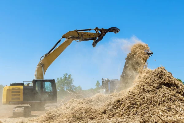 This is piece of land that is being prepared for development using an industrial shredder machine to shred roots into chips to land clearing property