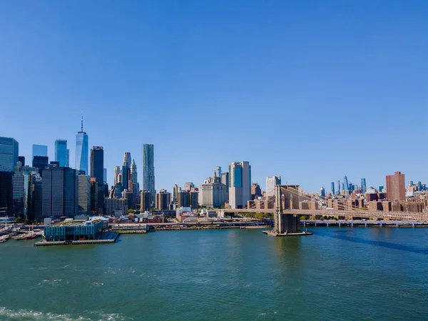 Hudson Floden Panoramautsikt Över Brooklyn Bridge New York City Centrum — Stockfoto