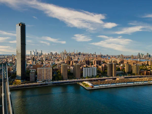 Вид Нью Йорк Манхэттена Горизонта Манхэттенского Моста Ист Ривер Воздуха — стоковое фото