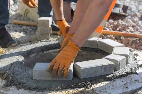 Bouw Van Een Put Voor Septic Tank Reconstructie Septic Putten — Stockfoto