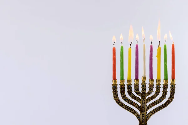 Chanukka Fest Symbole Mit Kopierraum Weißer Hintergrund Für Jüdischen Feiertag — Stockfoto