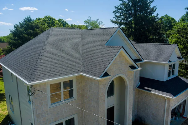 Roofing Construction Part New House Covered Asphalt Shingles — Stock Photo, Image