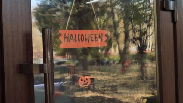 Trick Treat Tradiční Halloween Kavárna Restaurace Dekorace Koncept Party Mimo — Stock video