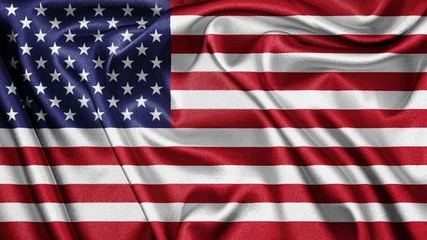 Amerika Birleşik Devletleri 'nin gerçekçi kumaş kumaş ipek bayrağını kapatın ve dalgalanan arka planlarını sallayın. Ülkenin ulusal sembolü. Demokrasi ve özgürlük kavramı. 4 Temmuz, Bağımsızlık Günü