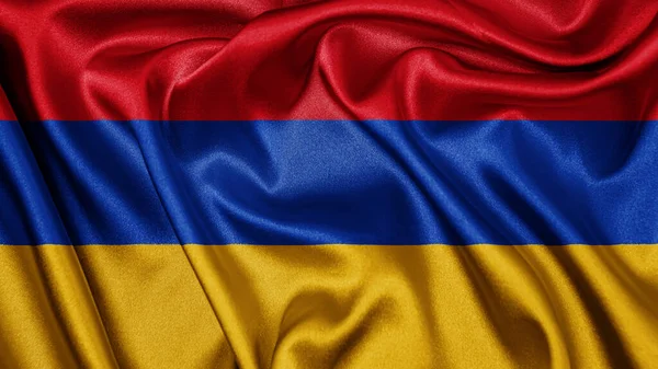 Close Realistische Textuur Textiel Zijde Satijnen Vlag Van Armenië Zwaaien — Stockfoto
