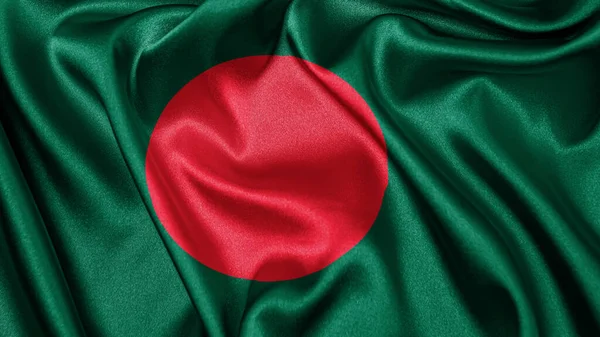 Close Realistico Tessuto Tessitura Seta Raso Bandiera Del Bangladesh Sventolando — Foto Stock