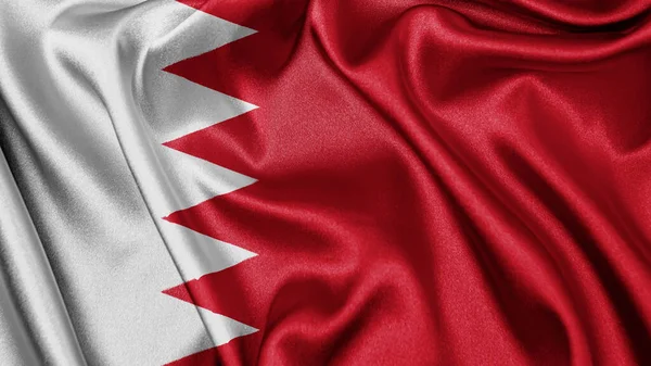 Закройте Реалистичный Текстурный Тканевый Тканевый Шелковый Флаг Бахрейна Развевающийся Трепещущем — стоковое фото
