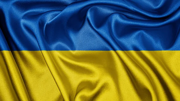 Närbild Realistisk Textur Tyg Textil Silke Flagga Ukraina Viftande Fladdrande — Stockfoto