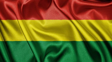 Bolivya 'nın dalgalanan arka planının gerçekçi dokusu kumaş kumaş saten bayrağını kapat. Ülkenin ulusal sembolü. 6 Ağustos, Mutlu Günler konsepti